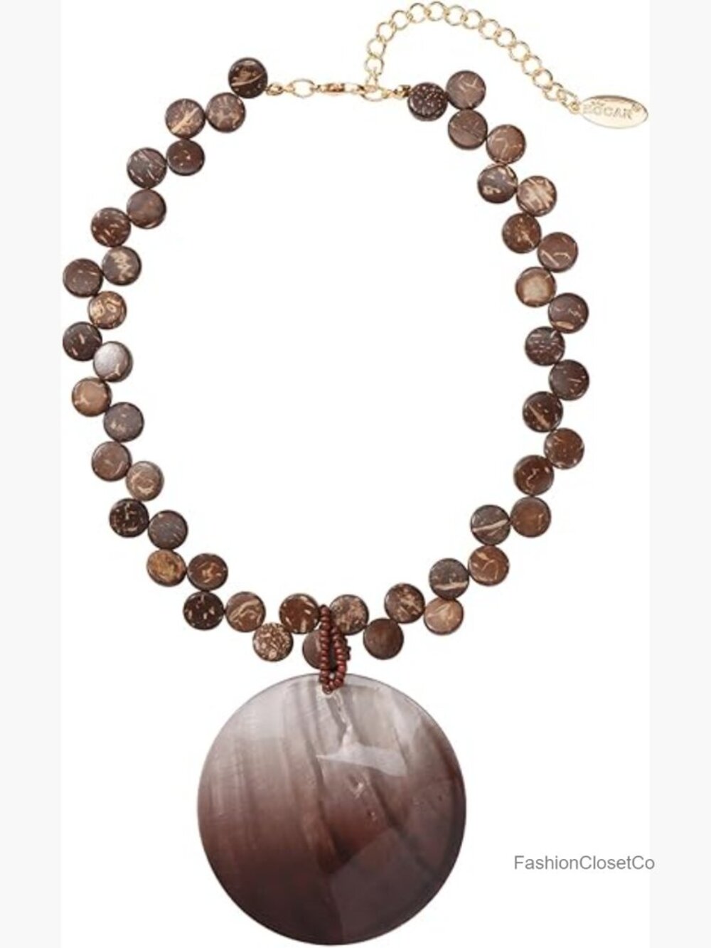 Wood Beaded Bubble Handmade Necklace Statement Shell Pendant